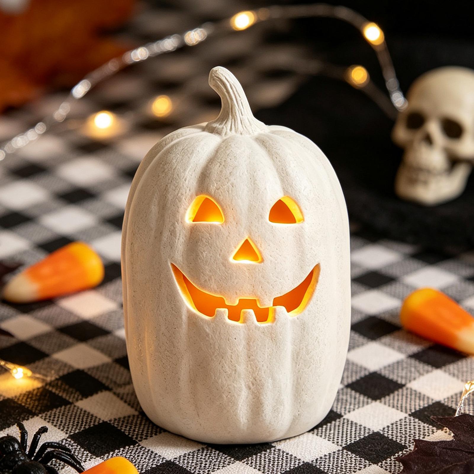 Home Decor Resin - ハロウィンカボチャの工芸品 樹脂製カボチャの手作りランタン飾り ハロウィンホームデコレーション 室内テーブルトップセンターピース用