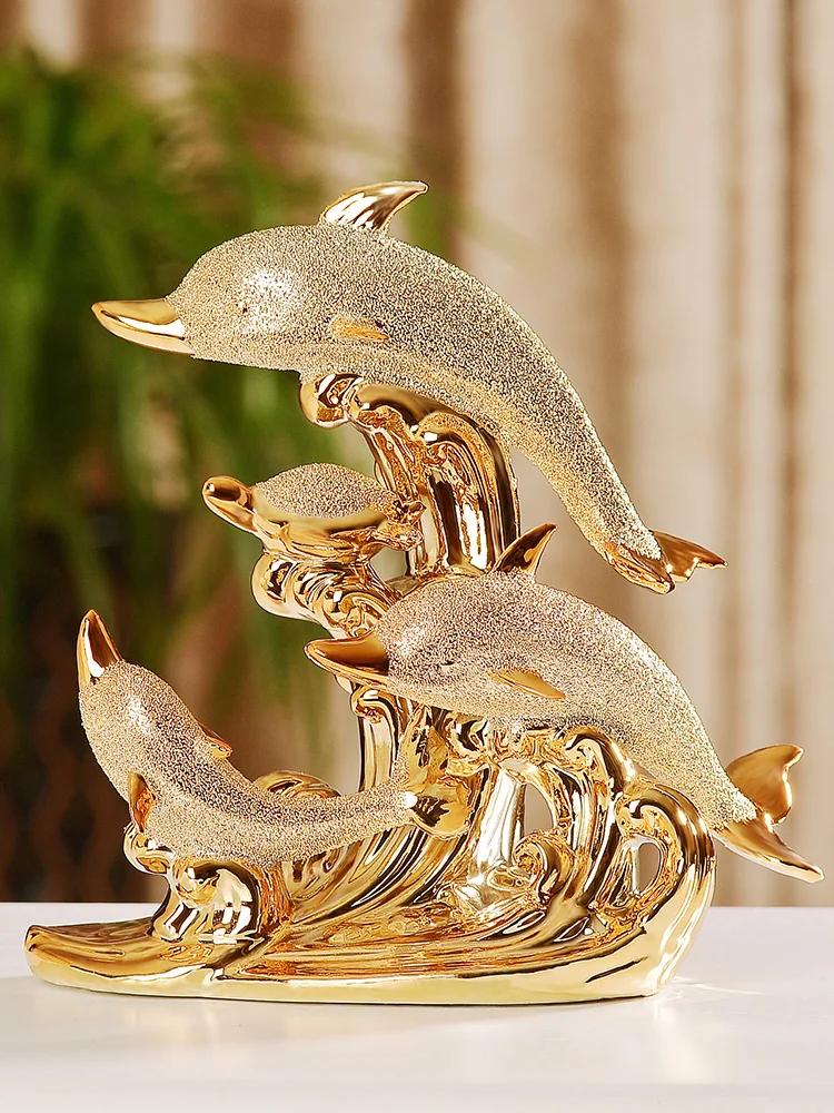 Home Decor Modern Organic - ホームと装飾ヨーロッパの結婚式の装飾工芸品ルーム手芸セラミックゴールドイルカの装飾