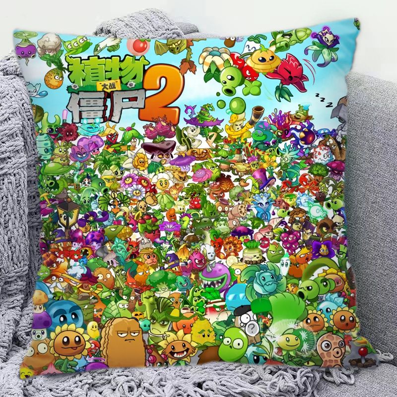 Decorative Throw Pillow - Plants Vs. Zombies かわいい漫画の両面パターン枕正方形クッション ソファの装飾や寮のベッド用 ソフトスローピロー