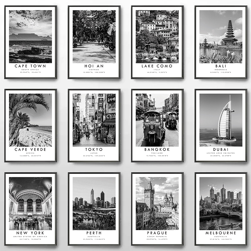 Home Decor Dubai - ドバイプラウジシドニーパースト東京旅行都市黒、白のポスタープリントキャンバス絵画壁アート画像リビングルームの家の装飾