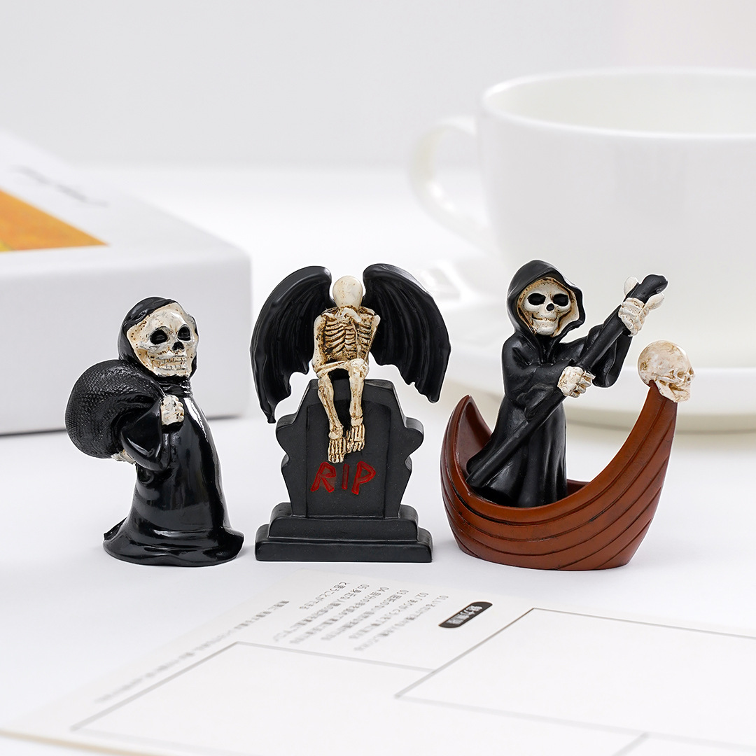 Home Decor Resin - ハロウィン不気味な家の装飾オーナメントミニチュア樹脂製スケルトンエンジェルモデルDIYクラフト作成用品シーンレイアウト用