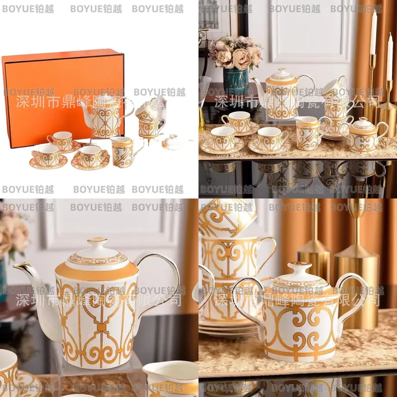Home Decor Yellow - 黄色の陶器製コーヒーカップとソーサーのセット、ヨーロッパの軽贅沢スタイル、英国のアフタヌーンティーカップ、エレガントな家の装飾用ギフト