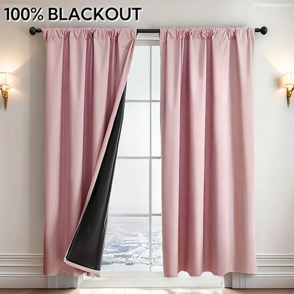 Home Decor Wall Panels - 1枚入り 100%遮光カーテン 黒裏地付き 多色 断熱 ロッドポケット付き