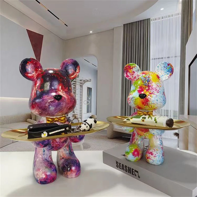 Home Decor Y2K - 家の装飾のための落書きのクマの置物、動物の像、キー収納棚、モダンな部屋の彫刻、抽象的な装飾、装飾、29cm