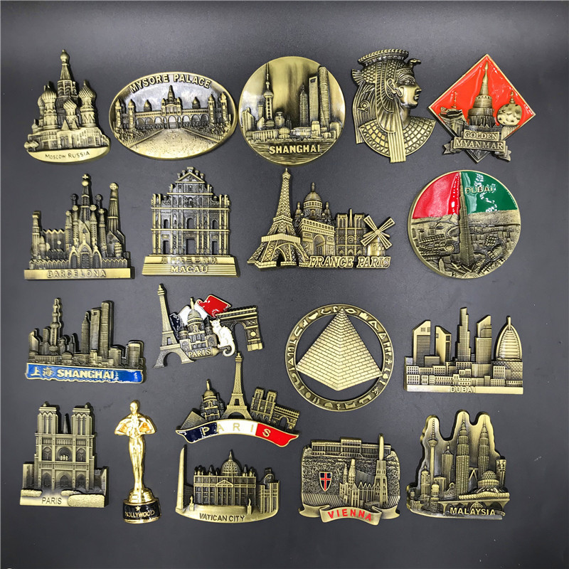 Home Decor Dubai - 冷蔵庫用の3D金属ステッカー,家の装飾,france,paris,lonon,vienna,ロシア語,egypt,ピラミッド,dubai,お土産