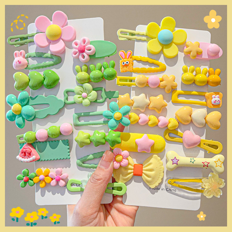 Home Decor Yellow - 女の赤ちゃん、帽子、帽子、ヘアピン、花、黄色、ピンク、キャンディーカラー、アクセサリー用の漫画蝶ネクタイヘアクリップ、14-8個、セット