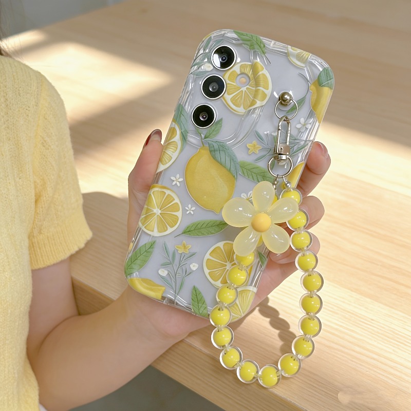 Home Decor Yellow - 黄色のレモンフラワーランヤード付きスマホケース Samsung Galaxy S26 S25 S24