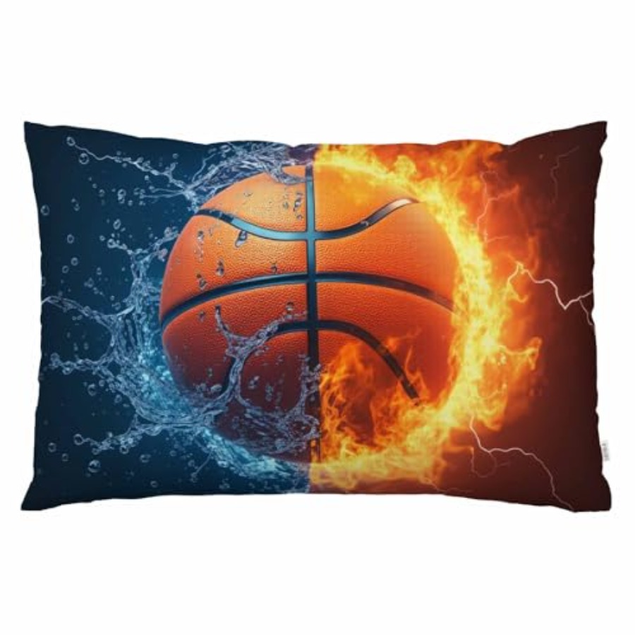 Decorative Throw Pillow - スローピローカバー 火と氷のバスケットボール スポーツバスケットボールデザイン アメリカンスタイルの装飾 腰枕カバー ソファ用クッション