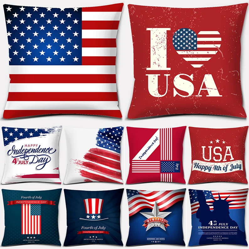 Home Decor Kuching - アメリカ独立記念日シリーズ LOVE USA プリントスクエアホームデコレーション枕カバー Cojines Decorativos