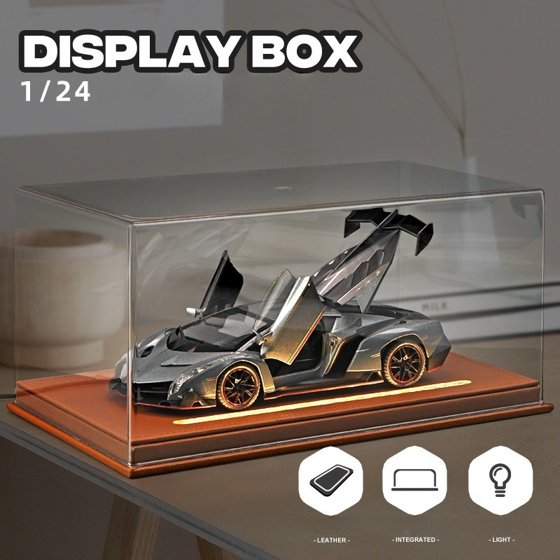 Home Decor Organizer - アクリルディスプレイボックス ライト付き 1:24 合金車モデルシミュレーションカーコレクション装​​飾品防塵収納ボックス家の装飾