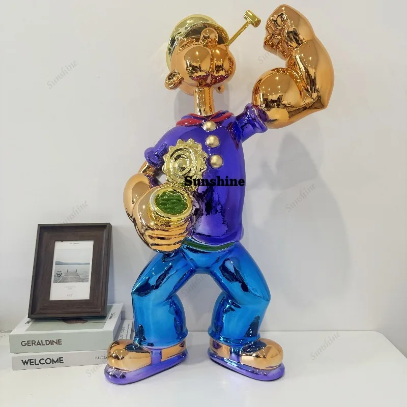 Home Decor Modern Organic - 電気メッキ加工のポパイ像、モダンな家の装飾彫刻、漫画のセーラーマン像、ほうれん草缶付き、豪華な卓上装飾ギフト