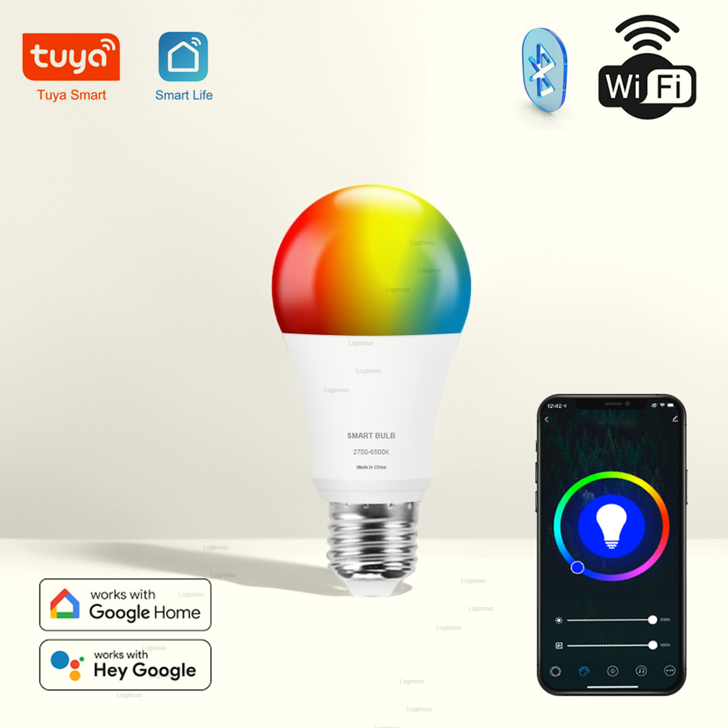 Home Decor App - Tuya LED電球 Bluetooth/WiFi E27 RGBCW電球 スマートランプ