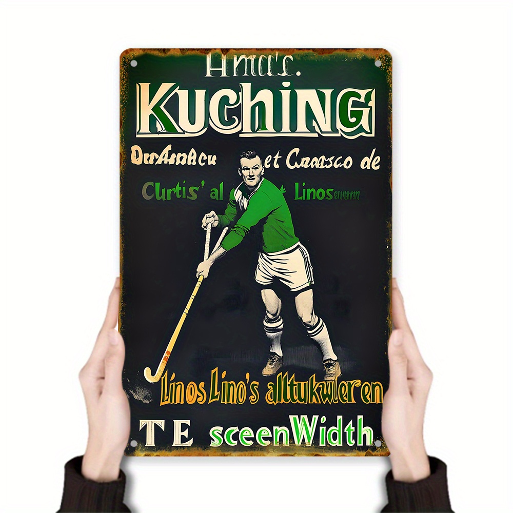 Home Decor Kuching - ヴィンテージメタルウォールアートサイン - 「ハンクズ・クチン」サッカー選手イラスト付きレトロ装飾、家、キッチン、バーなどに最適。