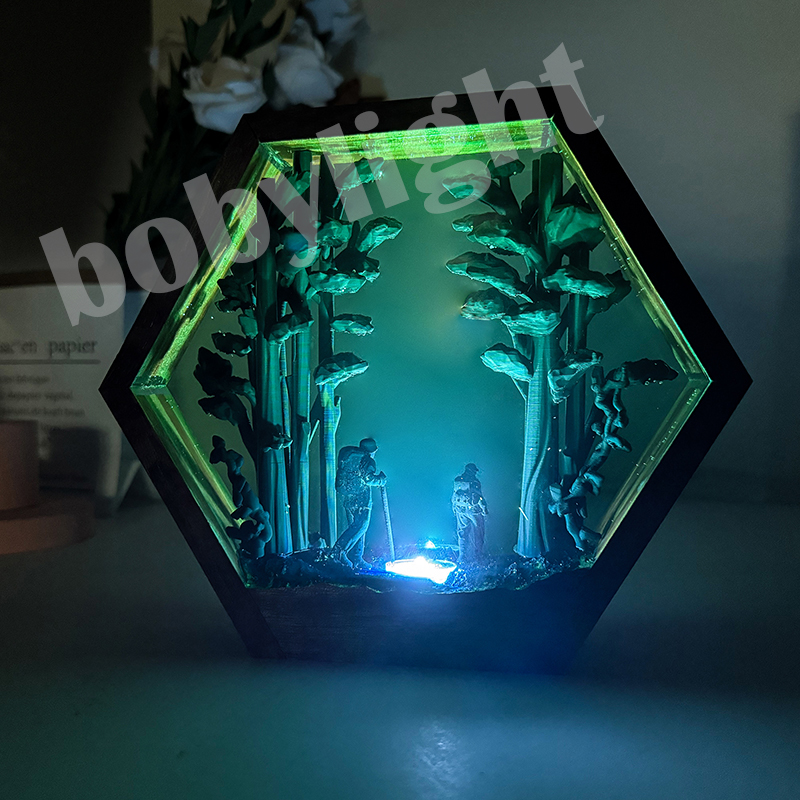 Home Decor Resin - ハイカーフィギュアテーブル樹脂ランプ熱帯雨林ハイキングカラフルナイトライトカスタマイズされた創造的な芸術的なデスクトップ家の装飾USB充電