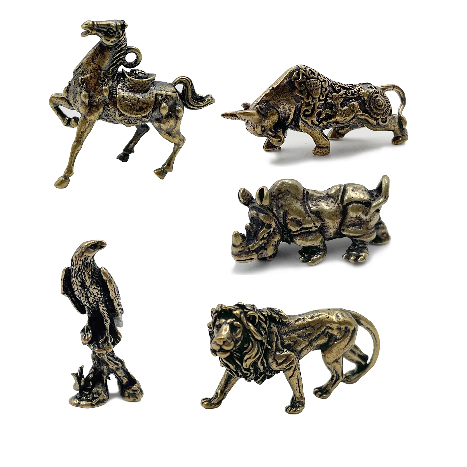 Home Decor Modern Organic - ヴィンテージ銅動物イーグルライオンキング雄牛サイ軍馬置物デスクオーナメント家の装飾アクセサリー真鍮クラフト