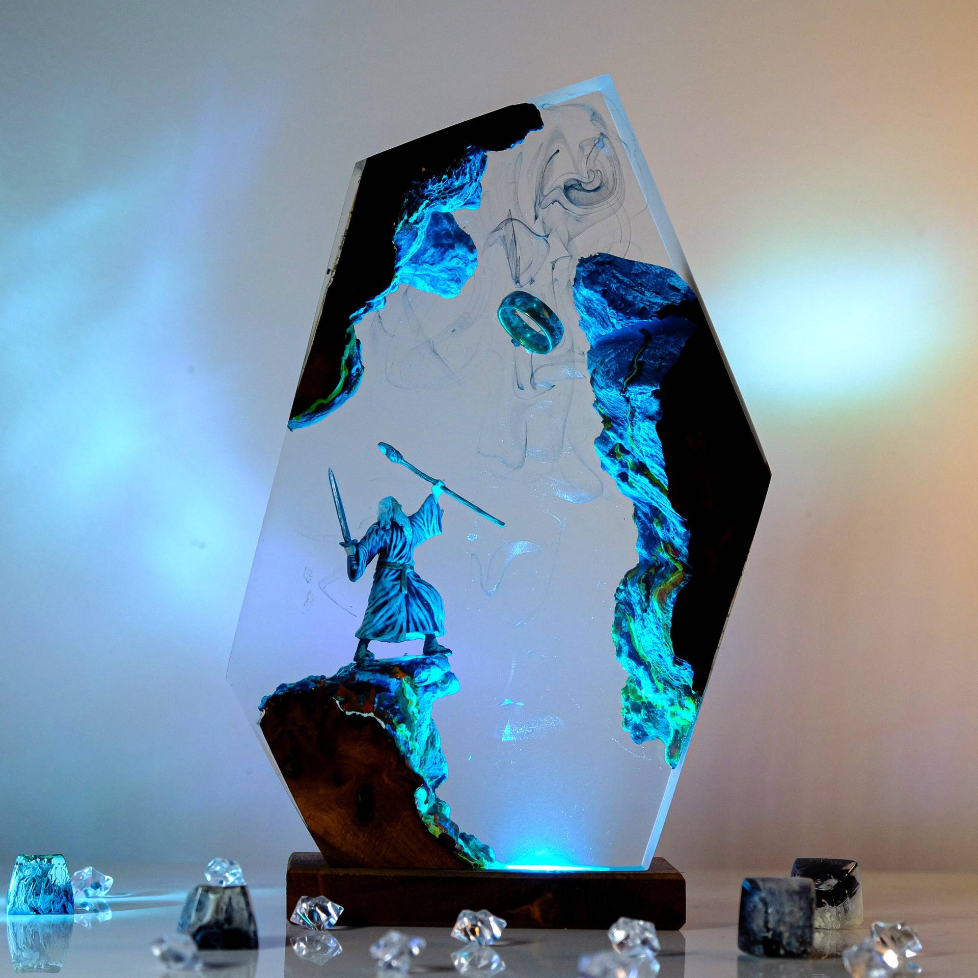 Home Decor Resin - 映画シーンフィギュアテーブル樹脂ランプマジックリングカラフルナイトライトカスタマイズされたクリエイティブ芸術的なデスクトップホームデコレーションUSB充電