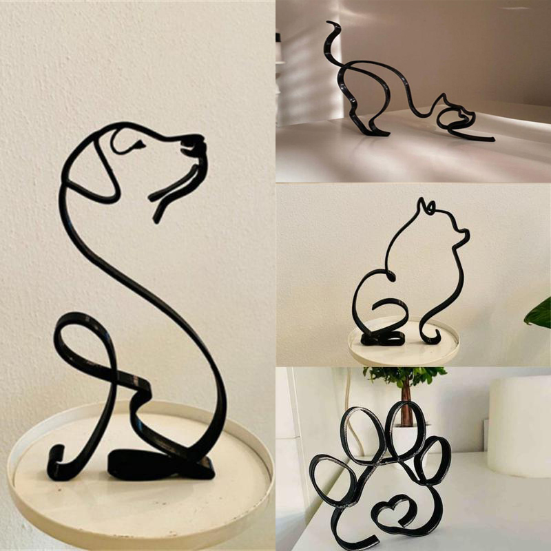 Home Decor Y2K - 犬アート彫刻金属犬抽象ミニマリストアート鉄置物オフィスデスクトップアクセサリー家の装飾用かわいいミニチュア