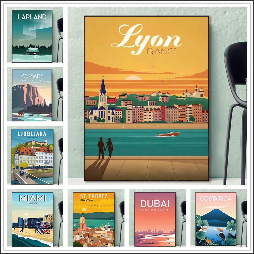 Home Decor Dubai - ドバイ、マイアミ、リヨン、ヨセミテ、観光都市のウォールアートキャンバス絵画、モダンな風景画、リビングルームの装飾キャンバス