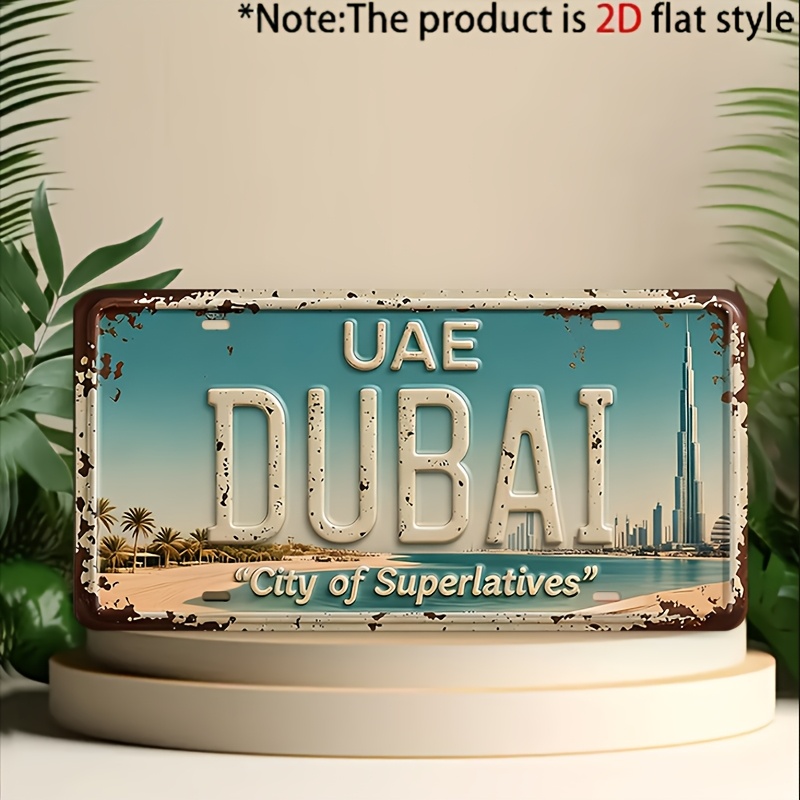 Home Decor Dubai - 2Dフラット1ピースヴィンテージドバイメタル装飾プレート、素朴な壁飾り、ガレージ、バー、自宅に最適、車愛好家に最適