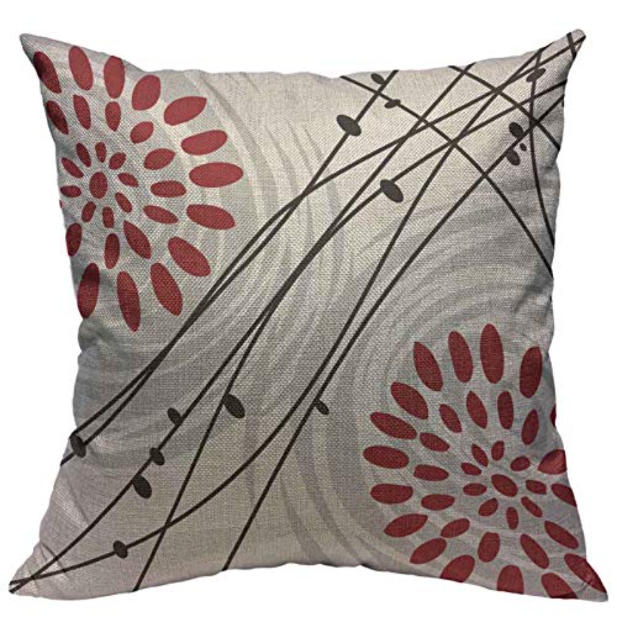 Decorative Throw Pillow - スローピローカバー ブラック ボールドレッド 花柄デザイン グレー ホーム