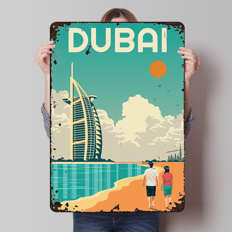 Home Decor Dubai - ドバイ旅行プリントポスターカスタマイズされたウォールアートレトロヴィンテージメタルブリキ看板部屋の装飾家の装飾ゲームハウス用