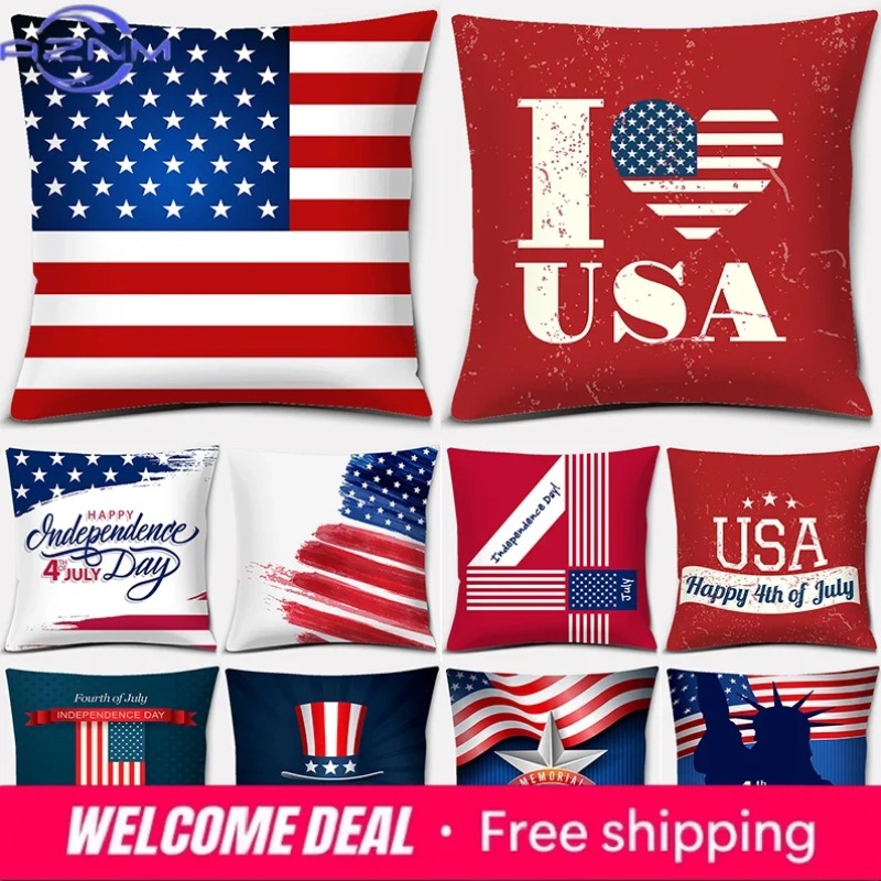 Home Decor Kuching - アメリカ独立記念日シリーズ LOVE USA プリントスクエアホームデコレーション枕カバー Cojines Decorativos