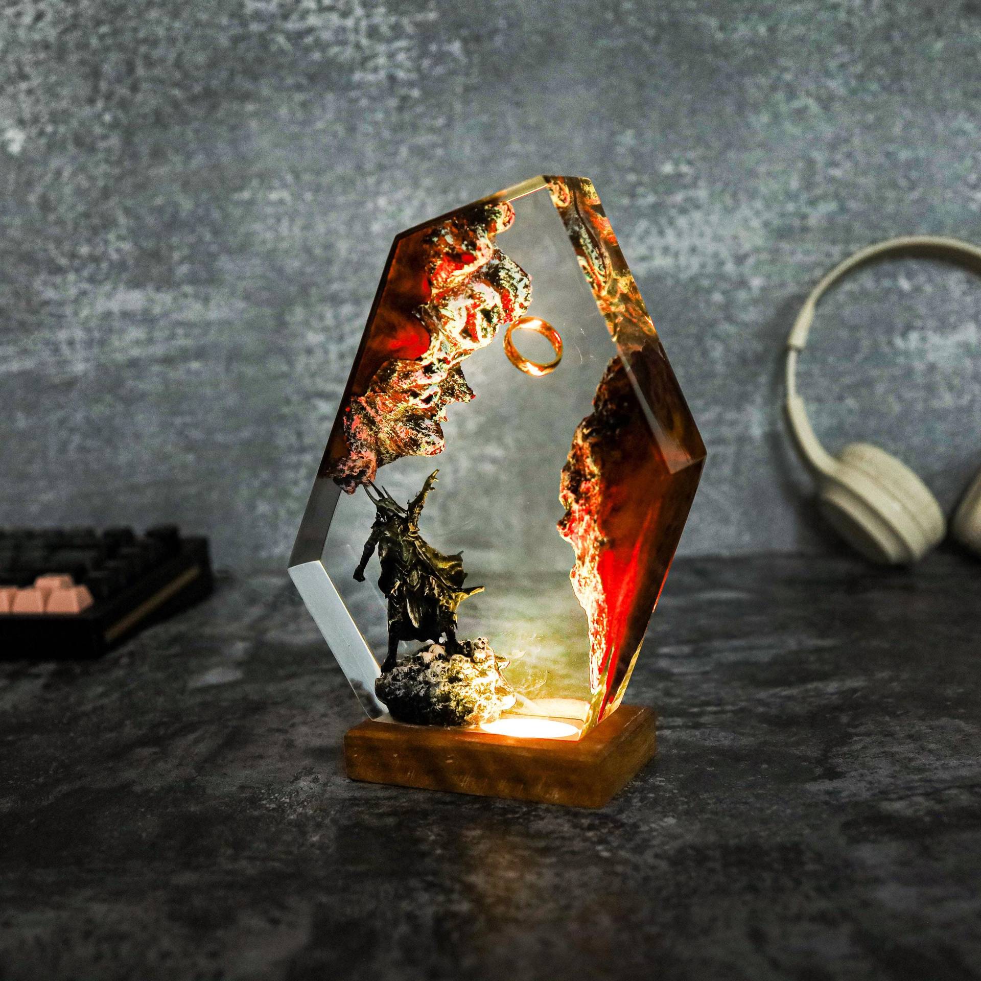 Home Decor Resin - 映画シーンフィギュアテーブル樹脂ランプマジックリングカラフルナイトライトカスタマイズされたクリエイティブ芸術的なデスクトップホームデコレーションUSB充電
