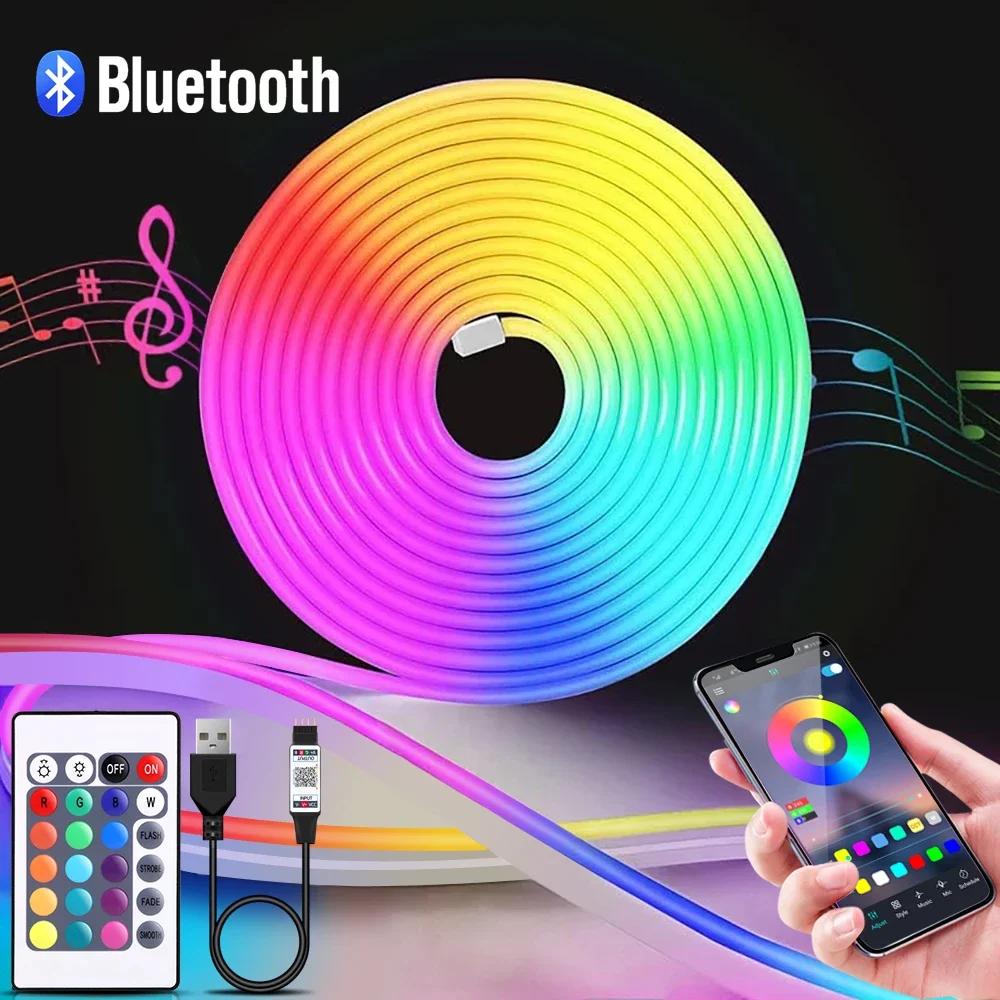 Home Decor App - 1-5m RGB LEDネオンストリップライト 5V USBフレキシブルロープライト アプリリモコン