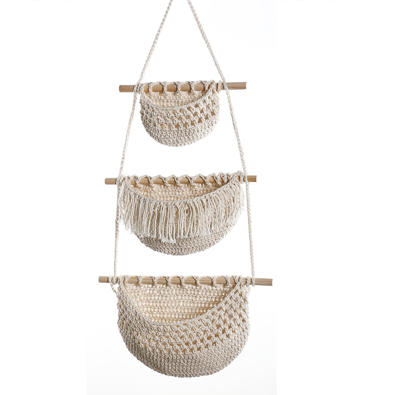 手織り綿ロープ3段収納ラック、壁掛け＆ドア掛けバスケット、素 - Woven Wall Basket のレビューと価格