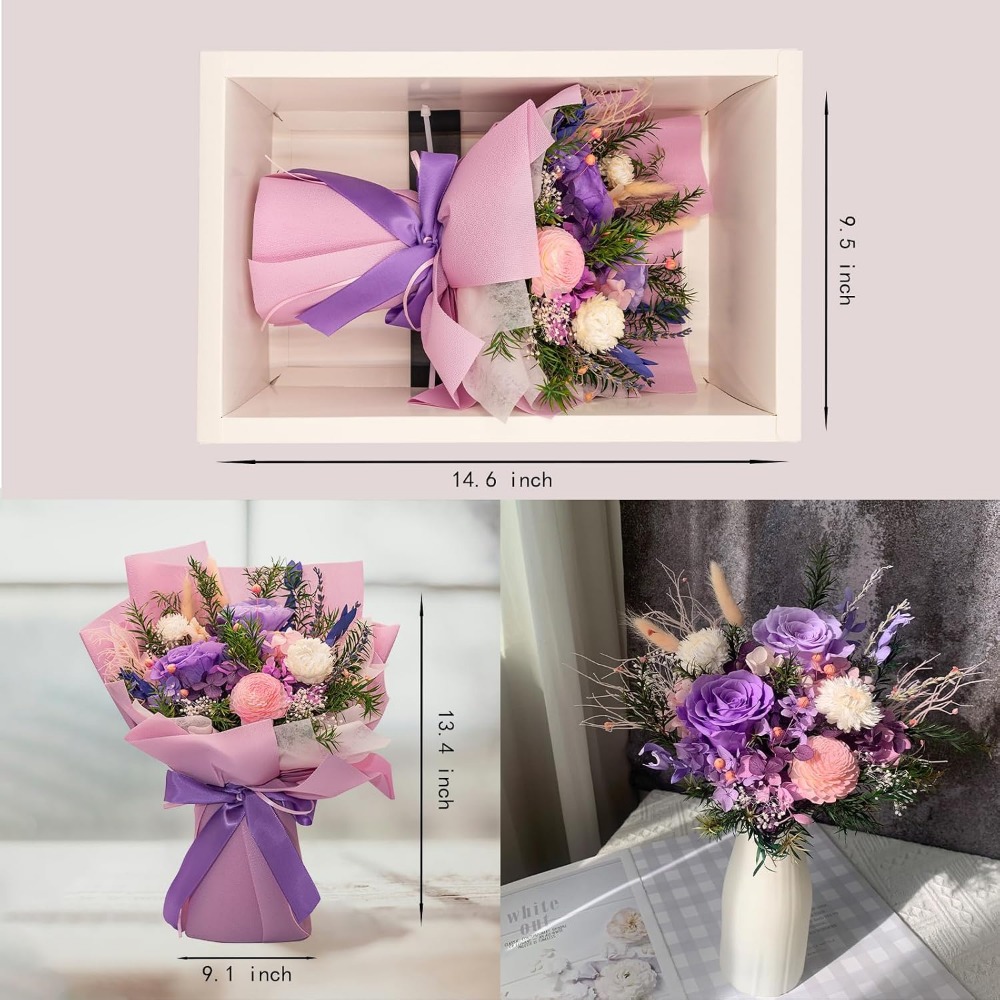 ロマンチックなプリザーブドローズブーケ：卒業、誕生日、バレン - Home Decor Tulip のレビューと価格