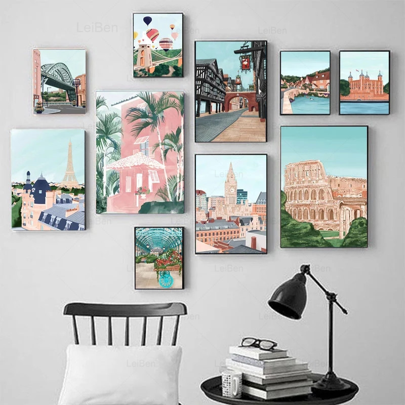 漫画の有名な都市の風景旅行ポスターとプリントローマドバイ東京 - Home Decor Dubai のレビューと価格