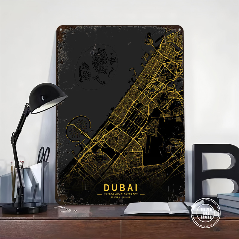 ゴールデン・ドバイ・シティマップメタルポスター、カスタマイズ - Home Decor Dubai のレビューと価格