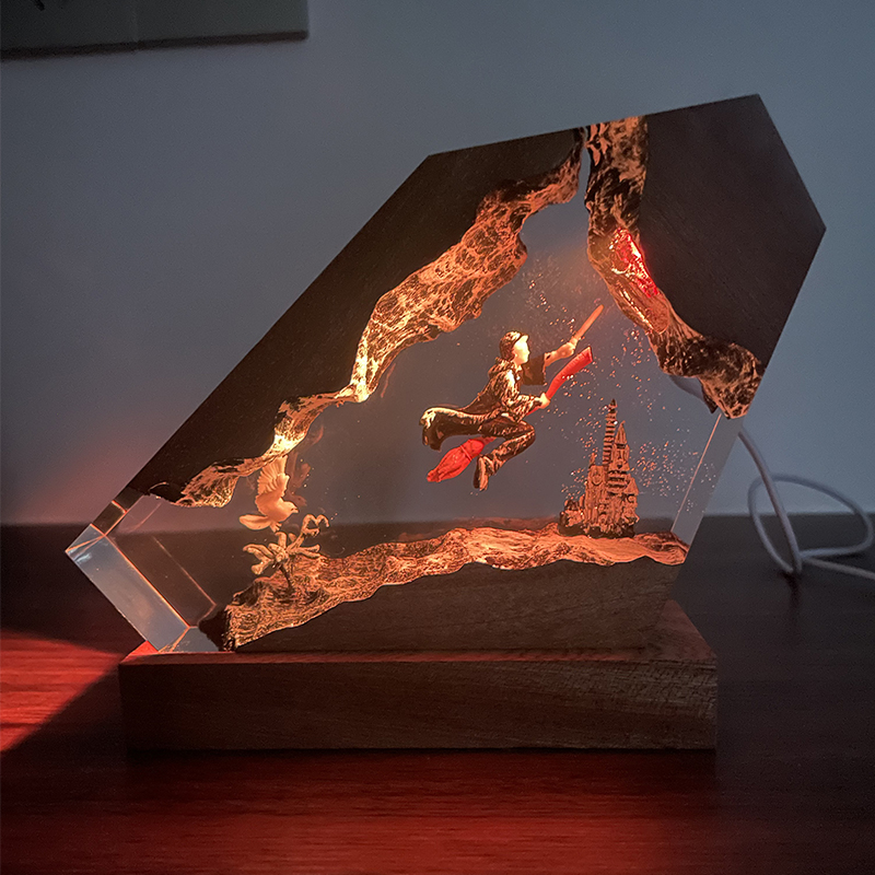 木製レジンエポキシランプ ウィザードボーイ＆フクロウ ナイト - Home Decor Resin のレビューと価格