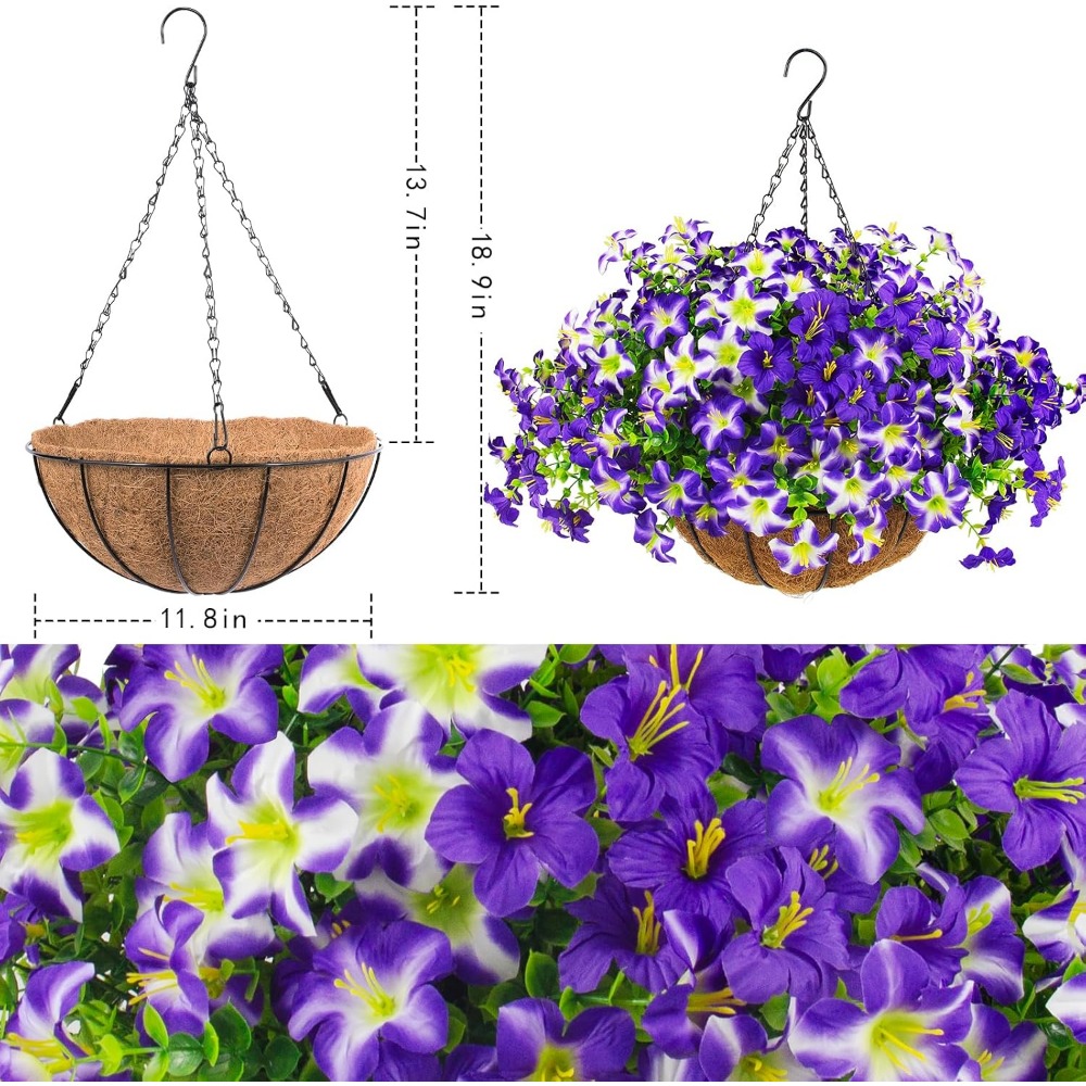 シルキーパープルのペチュニアとハンギングバスケット、24個入 - Home Decor Tulip のレビューと価格