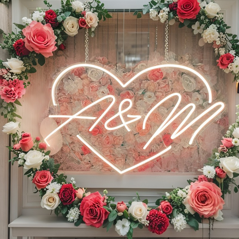 カスタムイニシャルハートLEDネオンサイン、結婚式パーティー - Neon Sign Led Custom のレビューと価格