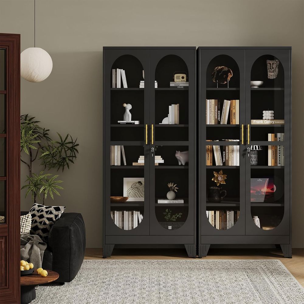 71インチ高さのガラス扉付きロック式ディスプレイキャビネット - H&M Home Decor のレビューと価格