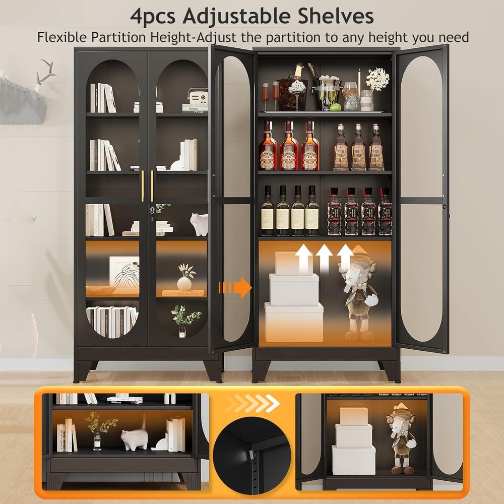 71インチ高さのガラス扉付きロック式ディスプレイキャビネット - H&M Home Decor のレビューと価格