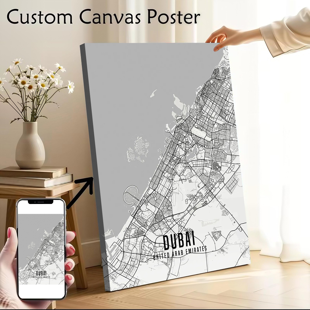 UAE ドバイ市地図ポスターキャンバスウォールアートパーソナ - Home Decor Dubai のレビューと価格