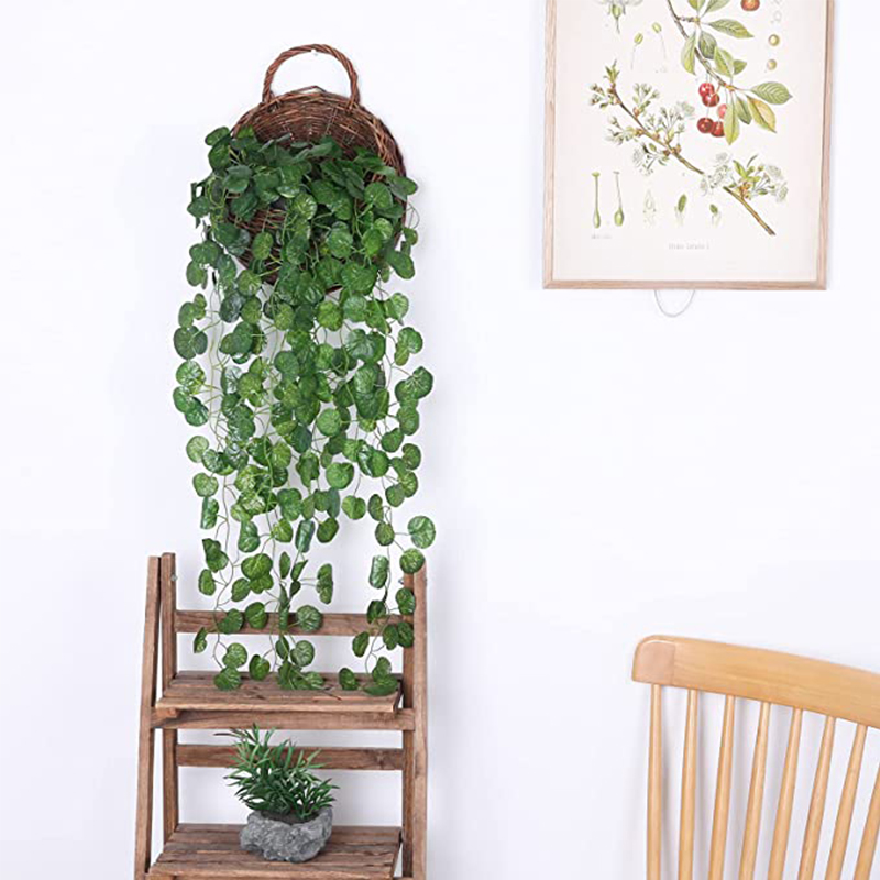 人工ラタン製ハンギングプランツ、イビーの葉の模造品、緑の葉、 - Woven Wall Basket のレビューと価格