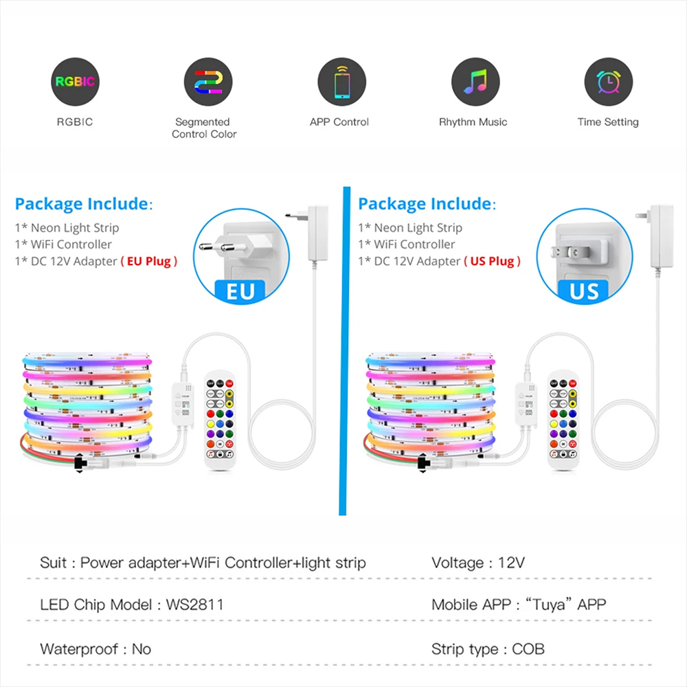 Tuya WiFi WS2811 RGBIC COB LED - Home Decor App のレビューと価格