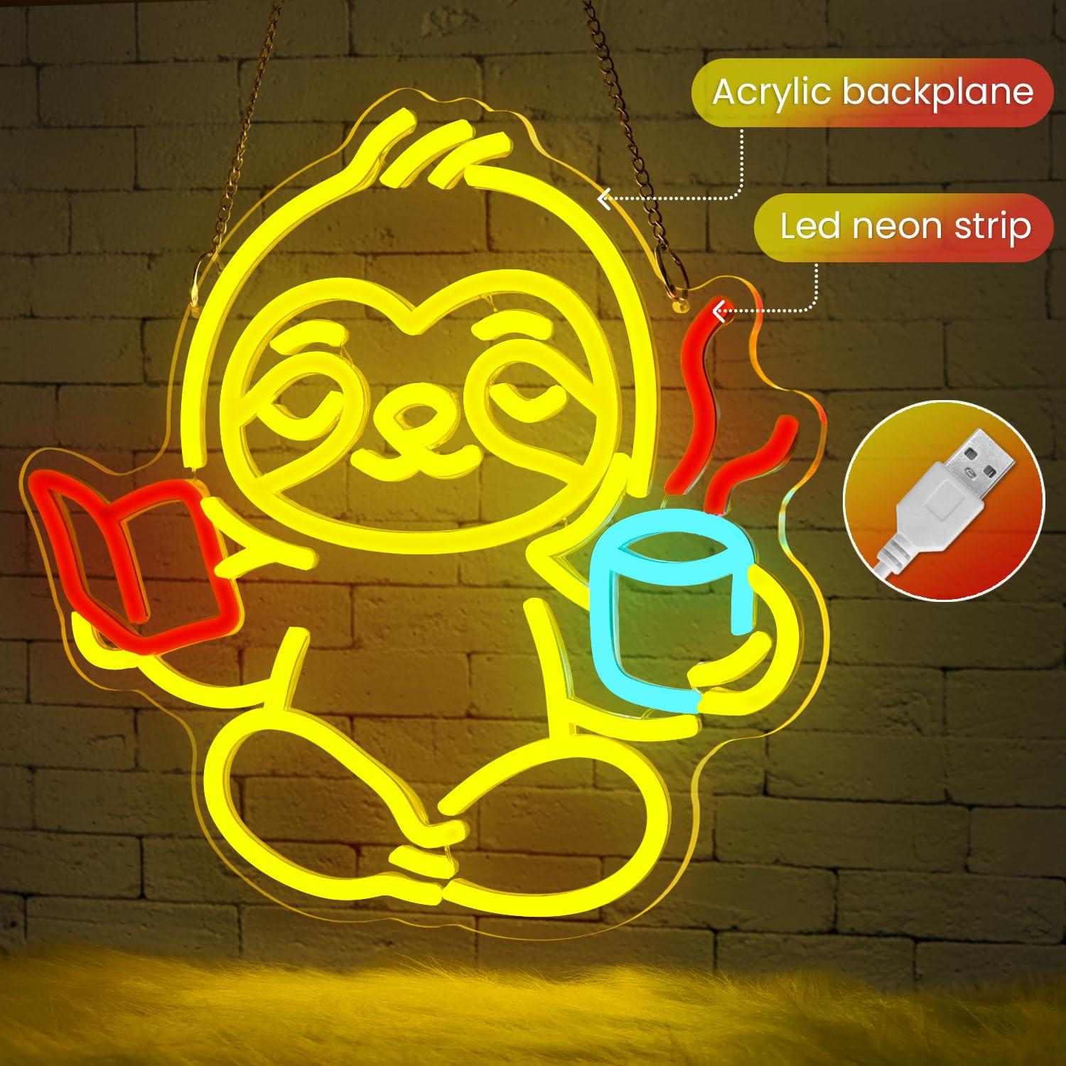 ナマケモノのネオンサインUSB調光LEDライト、寝室、リビン - Home Decor Gift のレビューと価格