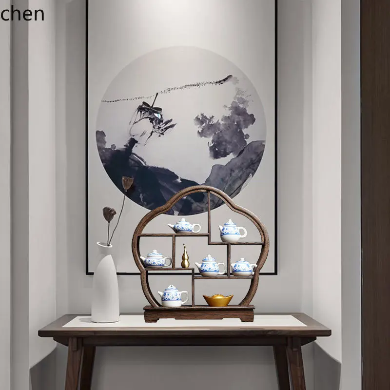 7.15-c13 レトロ禅茶室青と白のティーポットホームリビ - Home Decor Resin のレビューと価格
