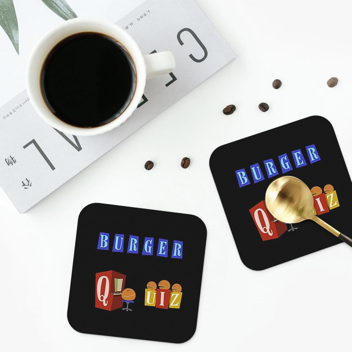 バーガークイズ 新ロゴ コースター キッチン プレースマット - Home Decor Quiz Free のレビューと価格
