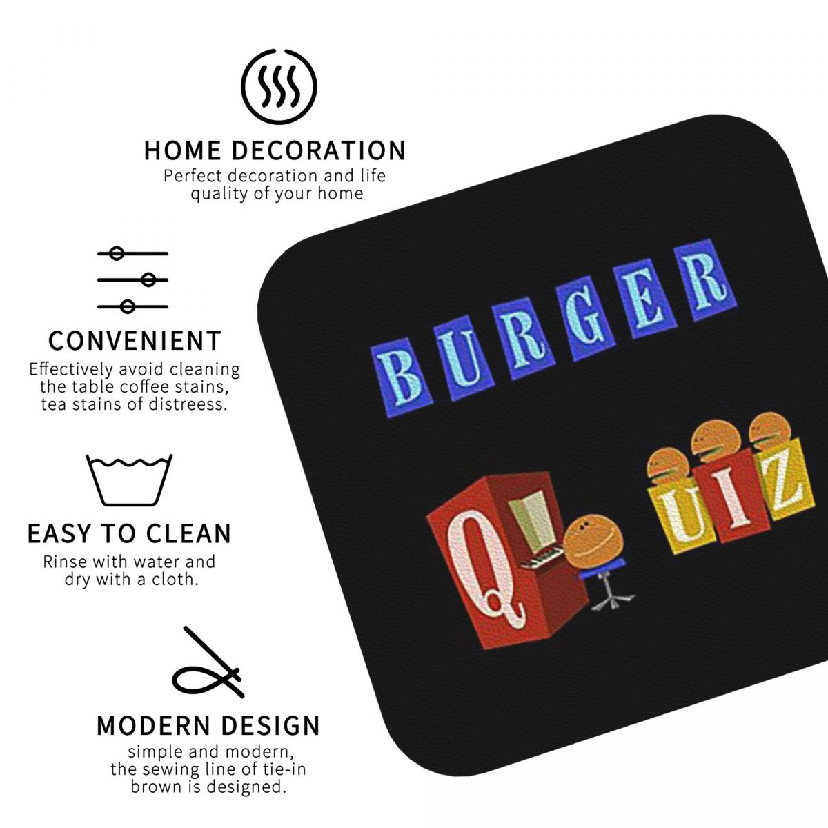 バーガークイズ 新ロゴ コースター キッチン プレースマット - Home Decor Quiz Free のレビューと価格