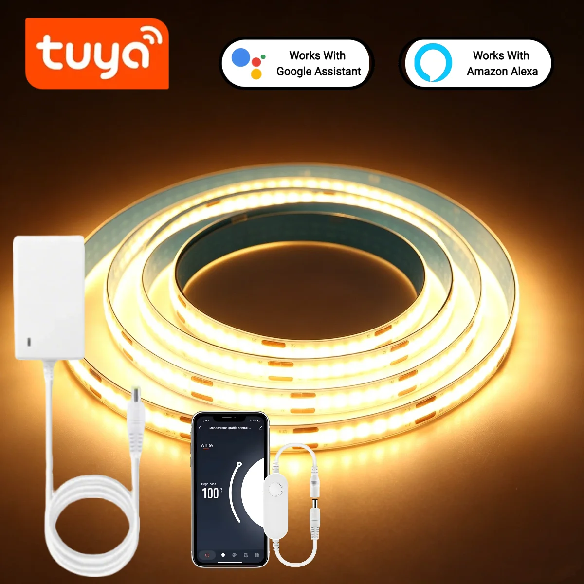 Tuya スマート COB LED ストリップライト、WiF - Home Decor App のレビューと価格