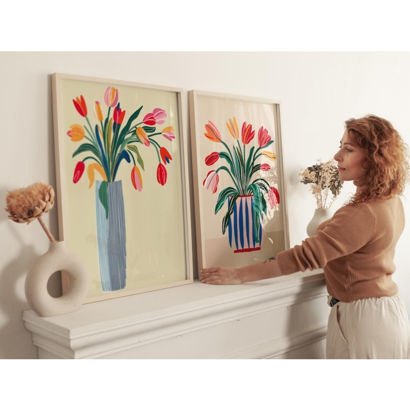 チューリップの花のキャンバスウォールアート2枚、フレームなし - Home Decor Tulip のレビューと価格