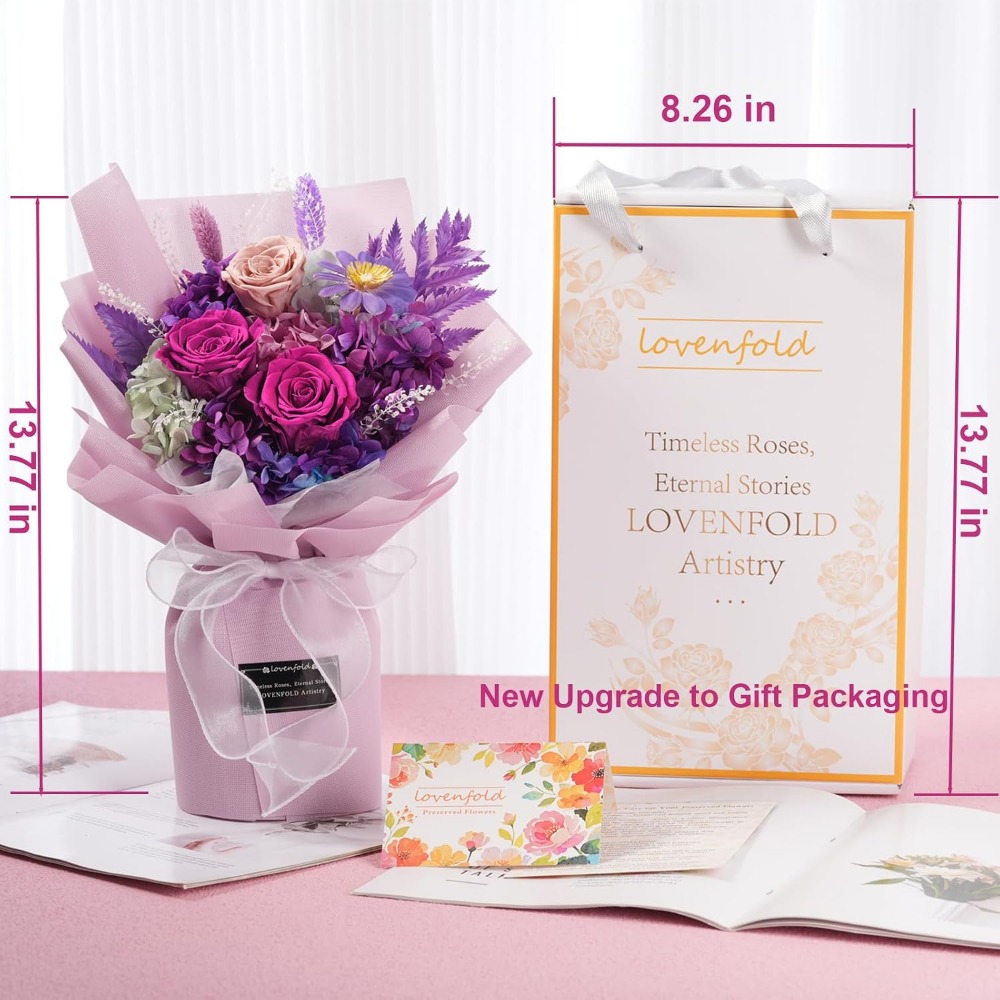 プリザーブドパープルローズブーケ：1～3年間持続、誕生日やお - Home Decor Tulip のレビューと価格