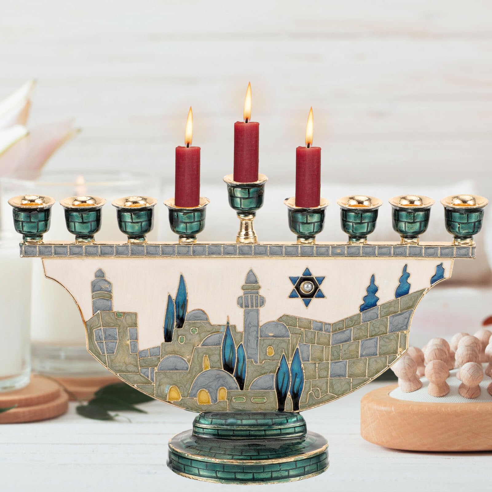 エルサレム・メノラ・ハヌカ・キャンドルホルダー 9枝 エナメ - Home Decor Gift のレビューと価格