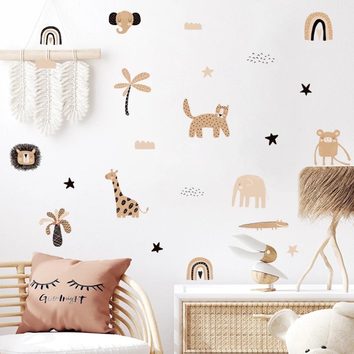 自由奔放に生きる漫画風レインボー星かわいい動物の顔水彩画保育 - Home Decor Y2K のレビューと価格