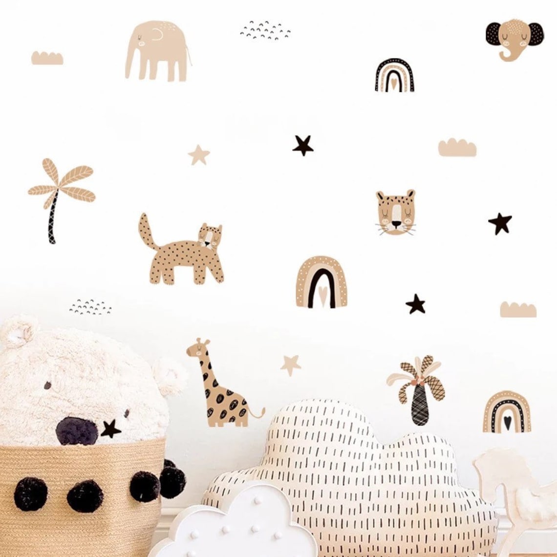 自由奔放に生きる漫画風レインボー星かわいい動物の顔水彩画保育 - Home Decor Y2K のレビューと価格